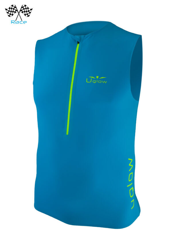 16-RACE-MP19-TT1 Camiseta trailrunning con cremallera de hombre sin mangas Uglow Race, Azul/Amarillo TT1