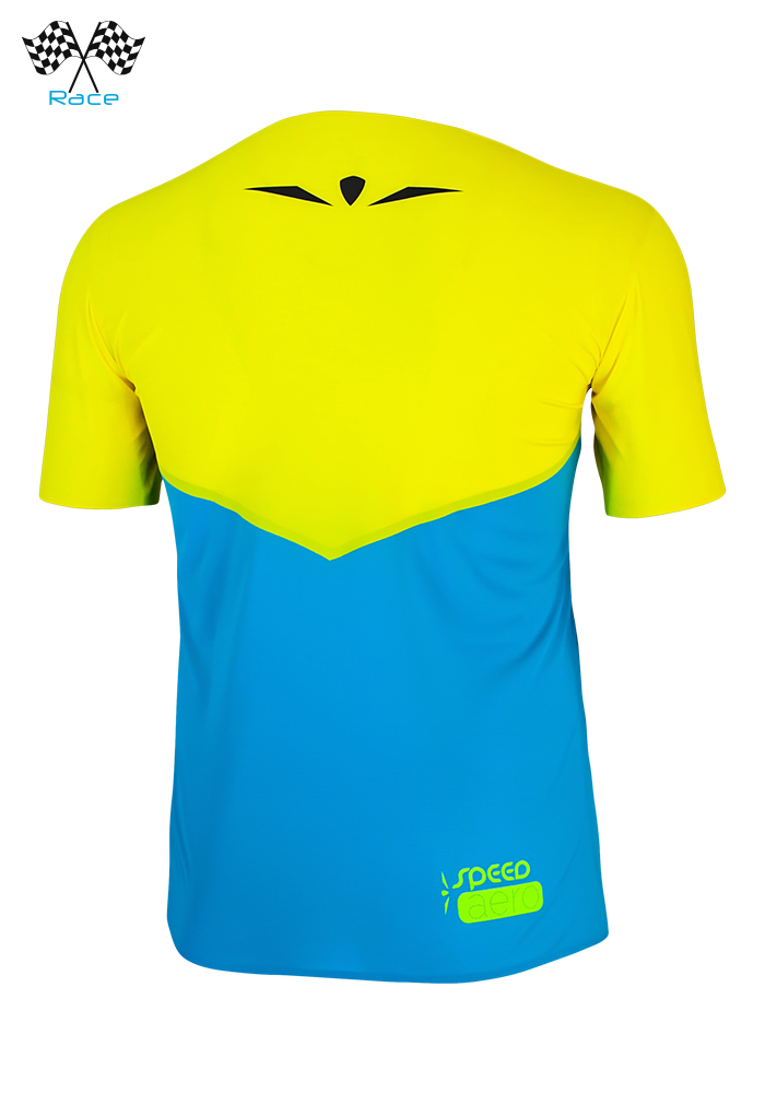 Camiseta De Manga Corta Trail running para hombre, Uglow Speed Aero TSA2 Azul/Amarillo
