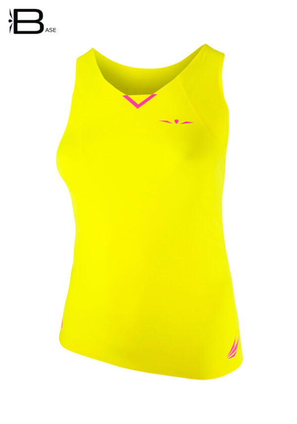 Camiseta running ligera para mujer de tirantes Uglow Base, amarilla/rosa TT3