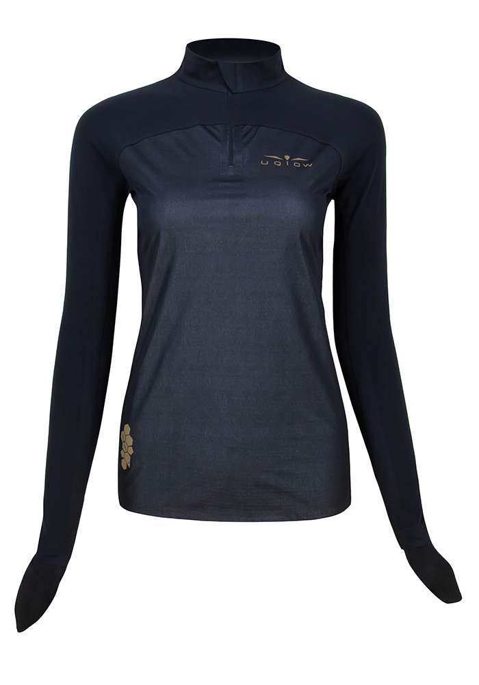 camiseta térmica de mujer con membrana uglow con cremallera 12zipm2 negro/oro
