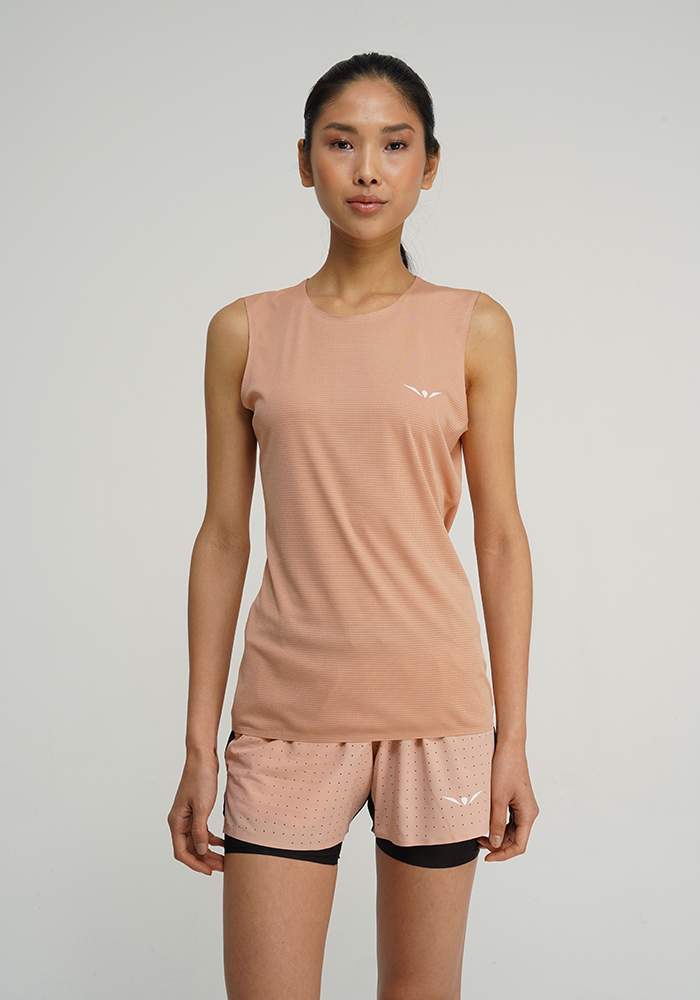 camiseta running fresquita y ligera para mujer de tirantes, uglow coral