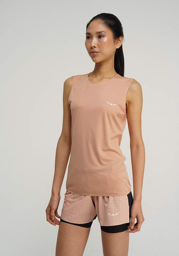 camiseta running fresquita y ligera para mujer de tirantes, uglow coral